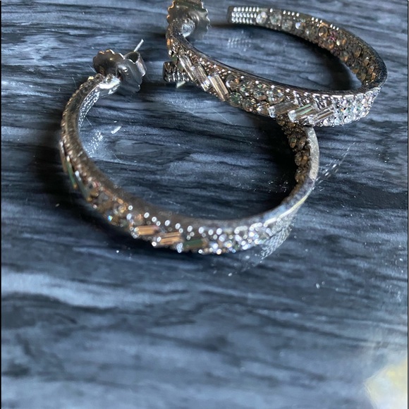 Clear Crystal Hoop Earrings - Picture 4 of 4